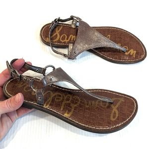 SAM EDELMAN Greta silver metallic slingback sandals